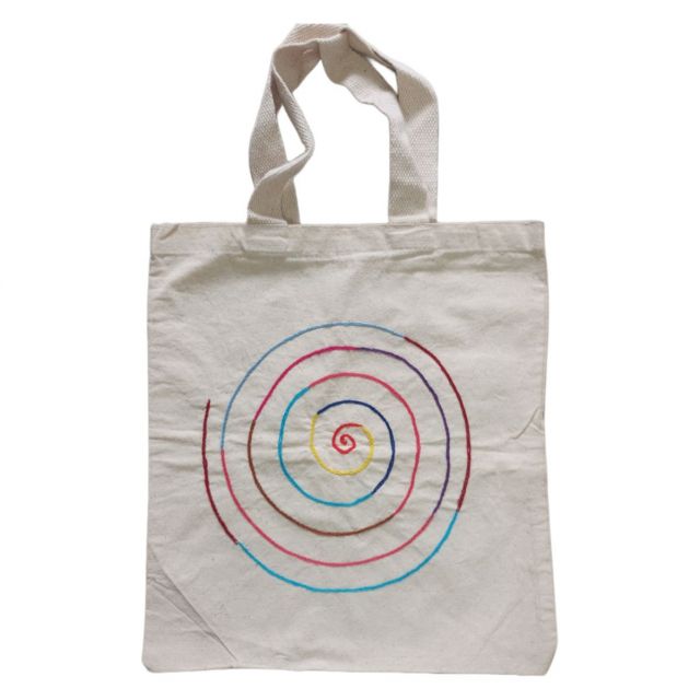 Hand embroidered Canvas Tote Bag with Multicolor circular pattern | Handbag for women (37 CM X 32 CM)
