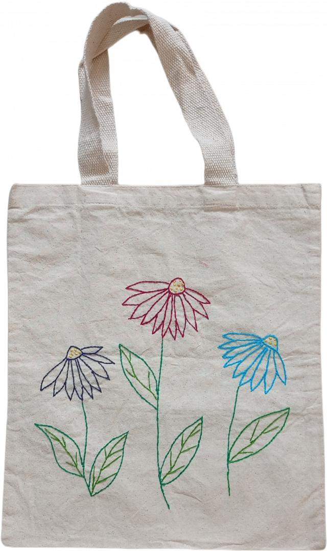 Hand embroidered Canvas Tote Bag with Big Flower pattern | Handbag for women (37 CM X 32 CM)