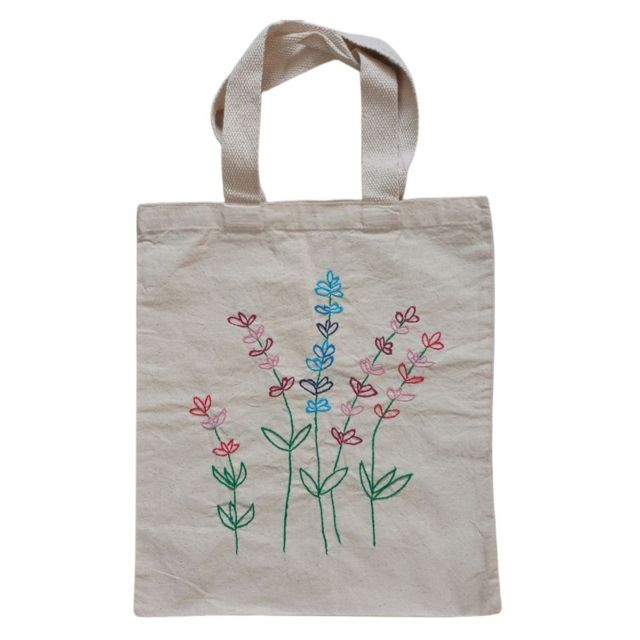 Hand embroidered Canvas Tote Bag with  Multicolor Flower pattern | Handbag for women (37 CM X 32 CM)