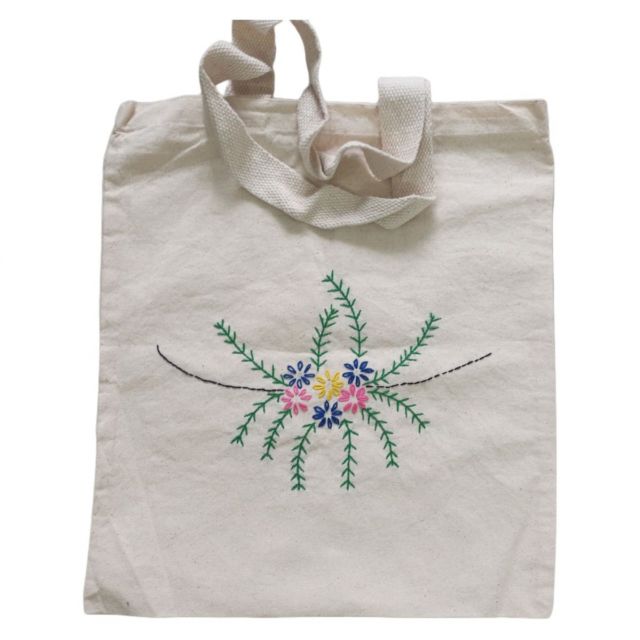 Hand embroidered Canvas Tote Bag with Branch and flower pattern | Handbag for women (37 CM X 32 CM)