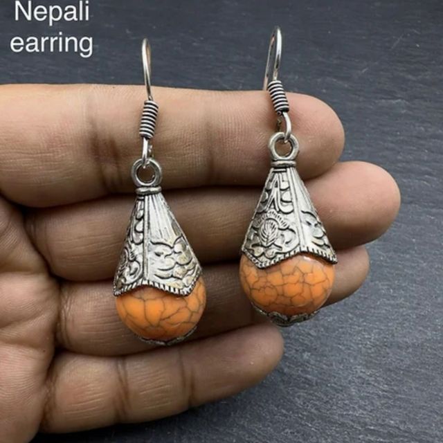 Nepali Earrings orange