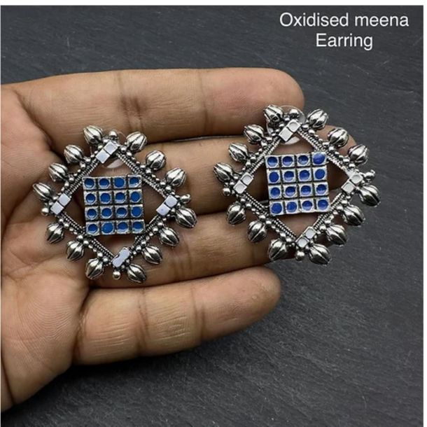 Oxidised Meena Earrings blue